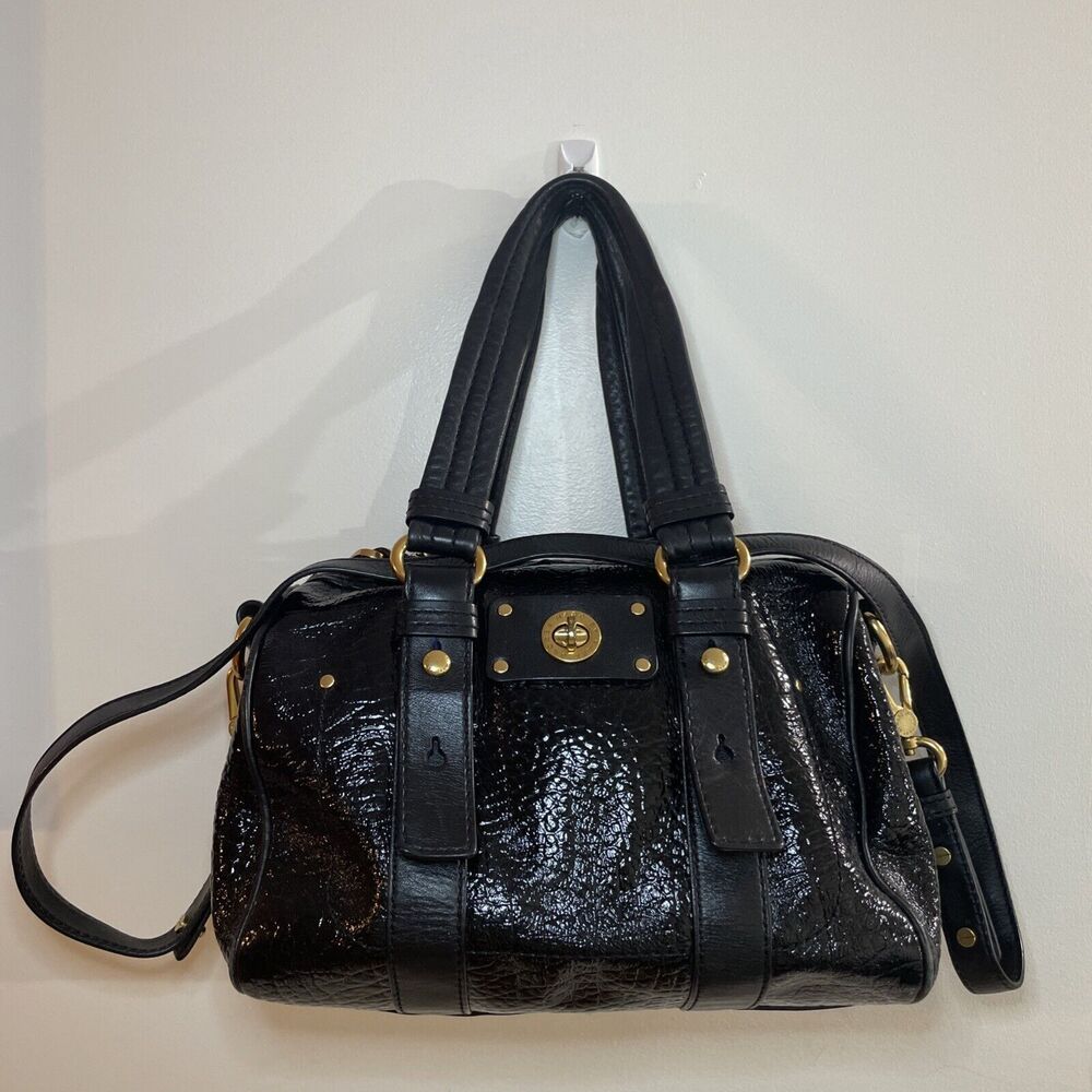 Marc Jacobs Black Patent Leather Satchel with Gold Hardware